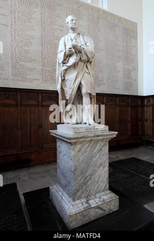 Sir Isaac Newton Statue, Trinity College Chapel, Cambridge City, Cambridgeshire, England, UK Stock Photo
