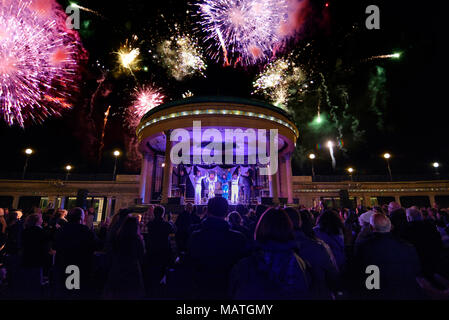 Abba tribute act at the bandstand, Eastbourne, East Sussex, England, UK Stock Photo