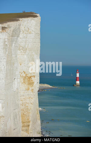 Beachy head lighthouse viewed from South Downs Way on top of the Seven Sisters cliffs, East Sussex, England, UK Stock Photo