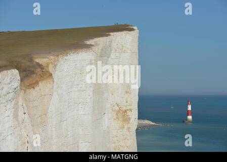 Beachy head lighthouse viewed from South Downs Way on top of the Seven Sisters cliffs, East Sussex, England, UK Stock Photo