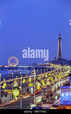 The Golden Mile Blackpool at night. Lancashire, England, UK Stock Photo