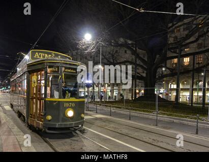 Milan, Italy, Lombardy December 31, 2017. The characteristic trams of Milan, historical carriages. Stock Photo