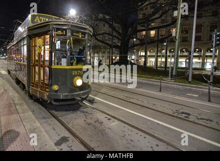 Milan, Italy, Lombardy December 31, 2017. The characteristic trams of Milan, historical carriages. Stock Photo