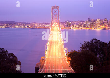 San Francisco-Oakland Bay bridge and city skyline, San Francisco, California, USA Stock Photo