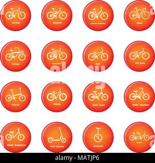 Bicycle types icons set red vector Stock Vector