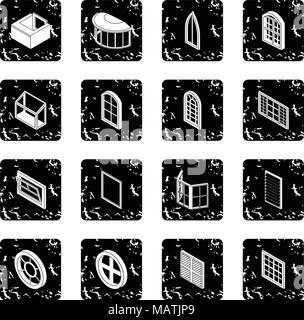 Window forms icons set grunge vector Stock Vector