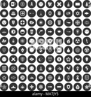 100 emblem icons set black circle Stock Vector