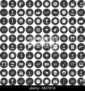 100 emotion icons set black circle Stock Vector