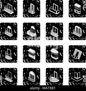 Balcony window forms icons set grunge vector Stock Vector