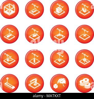 3d printing icons set red vector Stock Vector