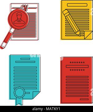 Cv paper icon set, color outline style Stock Vector