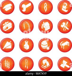 Blacksmith tools icons set red vector Stock Vector