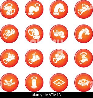Pipeline constructor icons set red vector Stock Vector