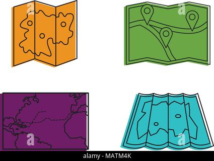 Map icon set, color outline style Stock Vector