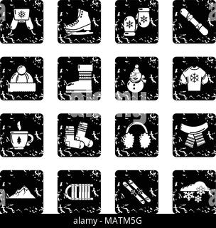Winter clothes icons set grunge vector Stock Vector