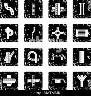 Road parts constructor icons set grunge vector Stock Vector