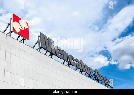 BELGRADE, SERBIA - MARCH 30, 2018: Mercator Center Supermarket with its logo, Mercator is a Slovenian Supermarket brand belonging to the Croatian Grou Stock Photo