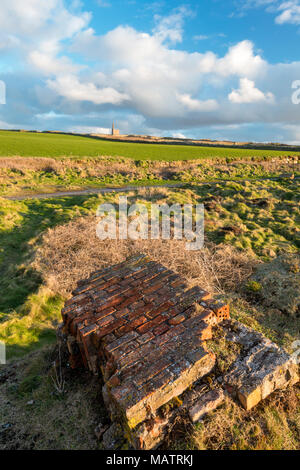 the baron landscape and rugged countryside of the mining areas around pendeen, botallack and st just in west cornwall. disused abandoned tin mines. Stock Photo