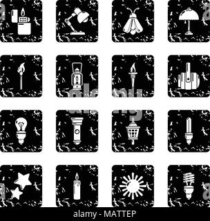Light source icons set grunge vector Stock Vector