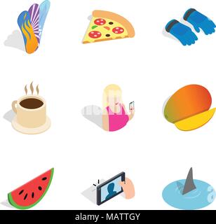 Wonderful time icons set, isometric style Stock Vector