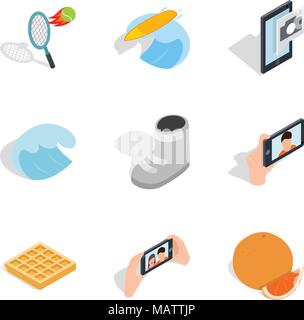Rest time icons set, isometric style Stock Vector