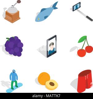 Leisure time icons set, isometric style Stock Vector