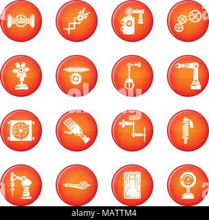 Technical mechanisms icons set red vector Stock Vector