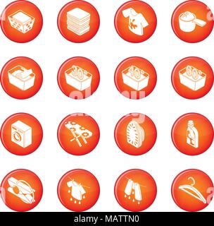 Laundry icons set red vector Stock Vector