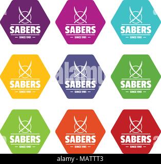 Saber icons set 9 vector Stock Vector