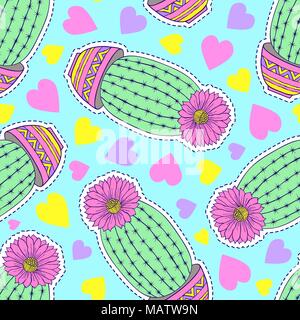 pattern with cactuses and hearts Stock Vector