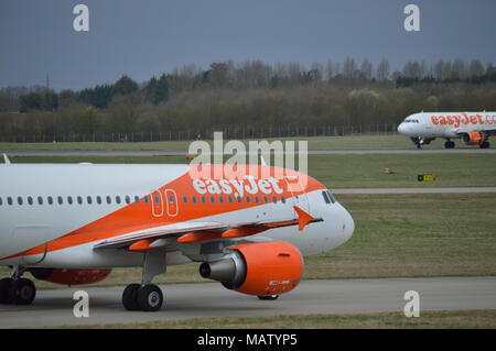 Easyjet aircraft taxiing at London Stansted Airport Stock Photo