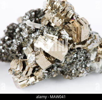 Mineralogical specimen comprising crystals of pyrrhotite, galena and quartz; Dalnegorsk mine, Russia. Pyrrhotite is iron ore Stock Photo