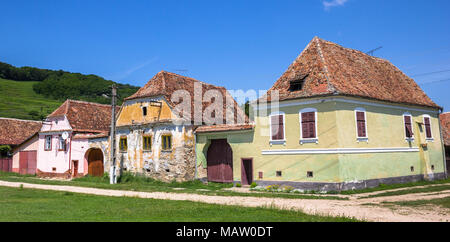 Panorama of typical Transylvanian houses in Biertan, Romania Stock Photo