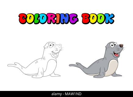 Cartoon seal coloring book isolated on white background Stock Vector