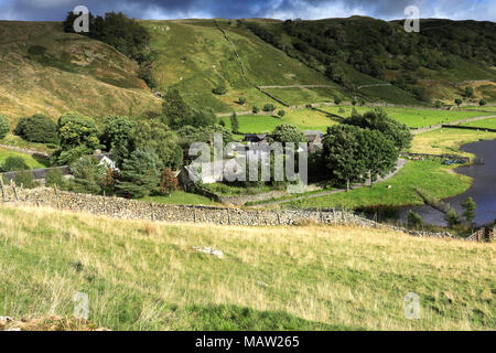Summer view over Watendlath Tarn farm, Lake District National Park, Cumbria, England, UK Stock Photo