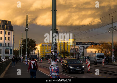 A dramatic sky over Warschauer Strasse in Berlin, Germany. Stock Photo