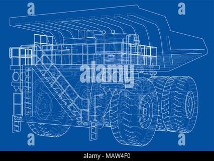 Big truck outlined vector rendering of 3d Stock Vector