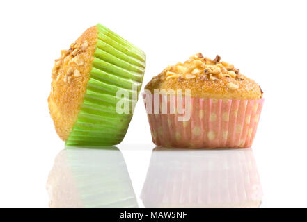 Homemade banana cake, banana cupcake, banana muffins isolated on white background. Stock Photo