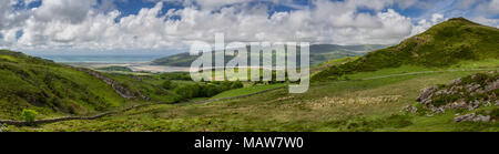 Panoramic view over the Mawddach Estuary, Snowdonia, Wales with clouds and sunshine Stock Photo
