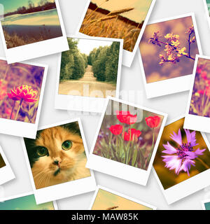 Instant photos. Seamless pattern. Photo collage. Stock Photo