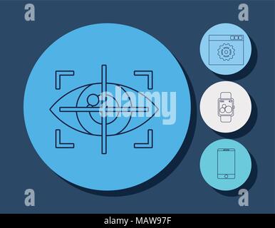 eyetracking and virtual reality related icons over colorful circles and blue background, vector illustration Stock Vector