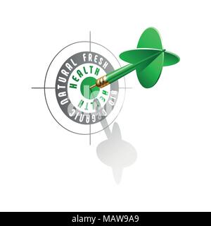 Health concept. Green dart hitting center of Target. Vector illustration isolated on white background. Stock Vector