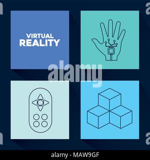 Icon set of virtual reality concept over colorful squares and blue background, vector illustration Stock Vector