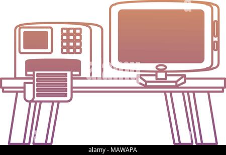 desk with printer and computer over white background, vector illustration Stock Vector