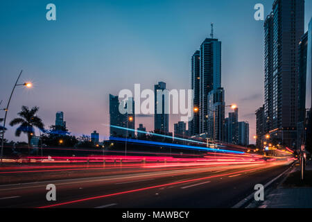 road traffic in modern city at night -  light trails, street traffic Stock Photo
