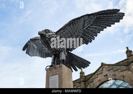 Allen the Peregrine Falcon, a bird sculpture made from IKEA allen keys, Sheffield, England, UK Stock Photo