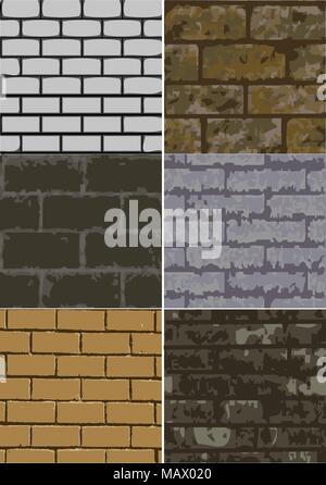 a set of six different abstract brick texture Stock Vector
