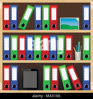 Office shelves with different objects Stock Vector