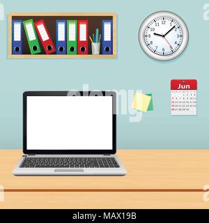 Modern office interior with designer desktop. Vector illustration. Stock Vector