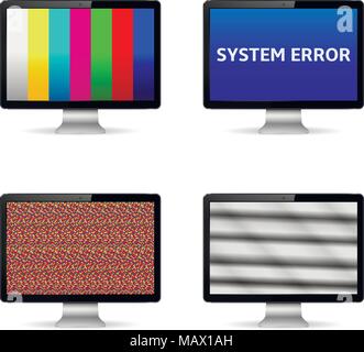No signal, system error message and test image on computer digital screens Stock Vector